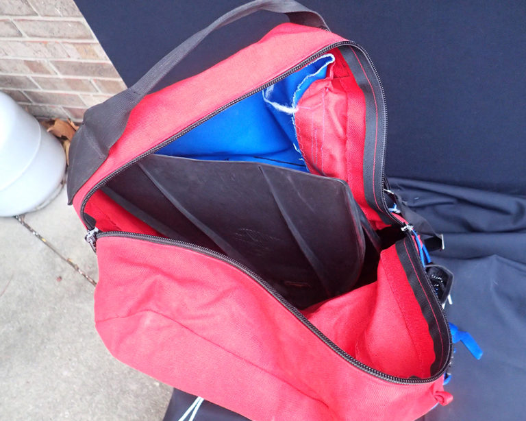 Fin Compartment of snorkeling backpack by Marsha Tufft