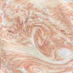 2D marbling bath simulation of a wind tunnel. Turbulent Flow print, by Marsha Tufft. Wax-covered soap airfoil used.
